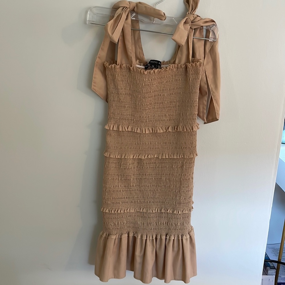 Tan rouched tie dress. Worn once.
